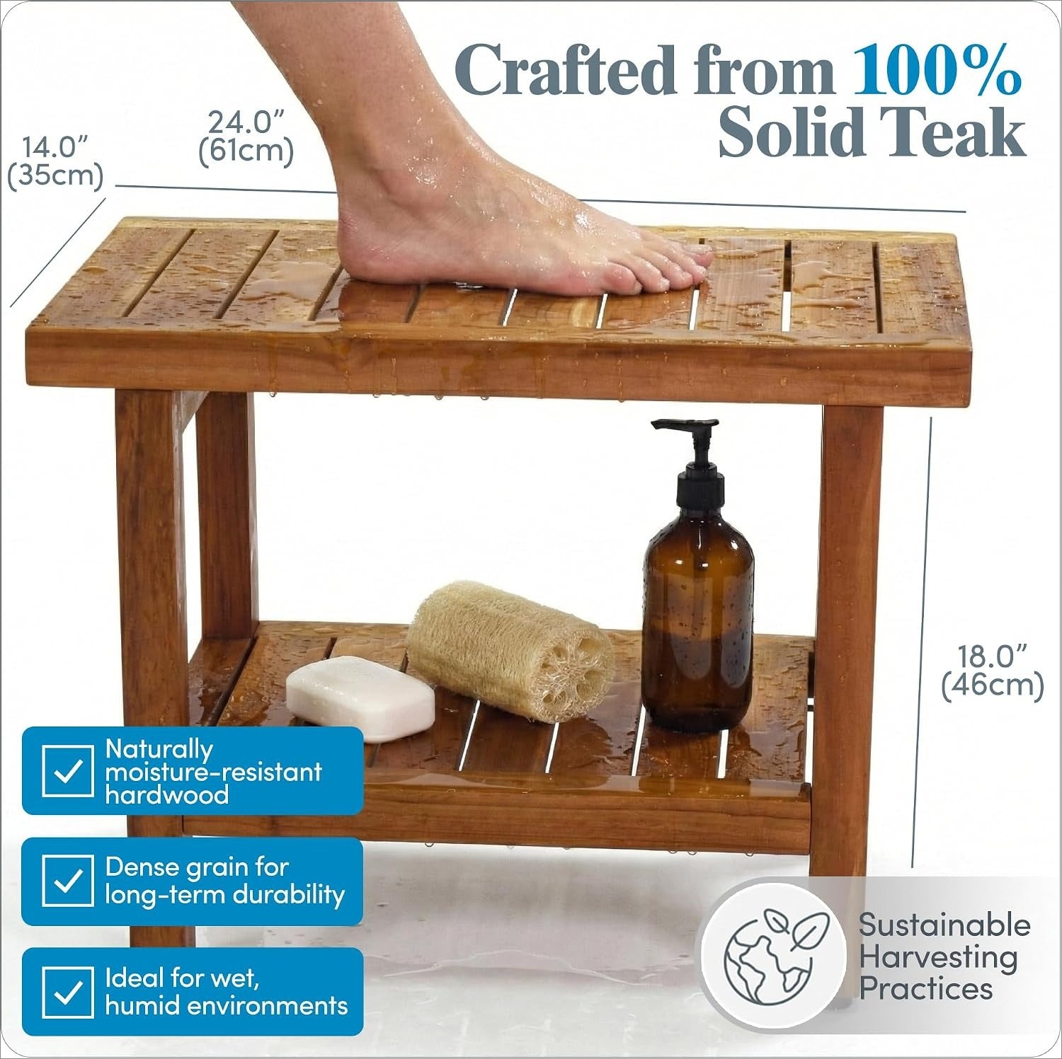 24 Inch Spa Teak Shower Bench With Storage Shelf