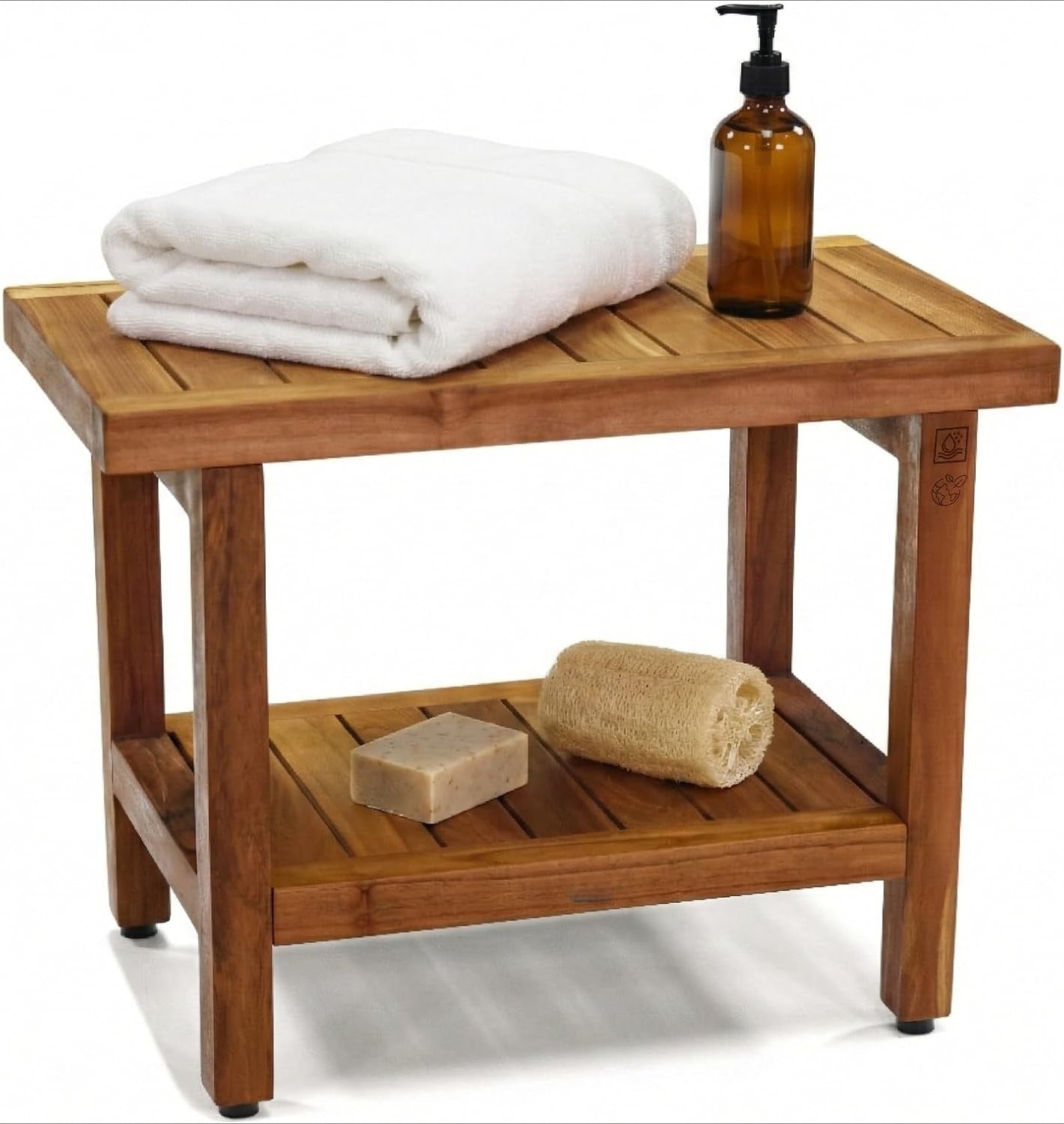 24 Inch Spa Teak Shower Bench With Storage Shelf