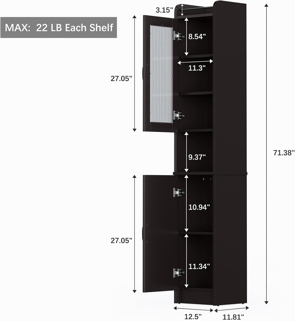 Espresso Fluted Slim Tall Linen Storage Cabinet