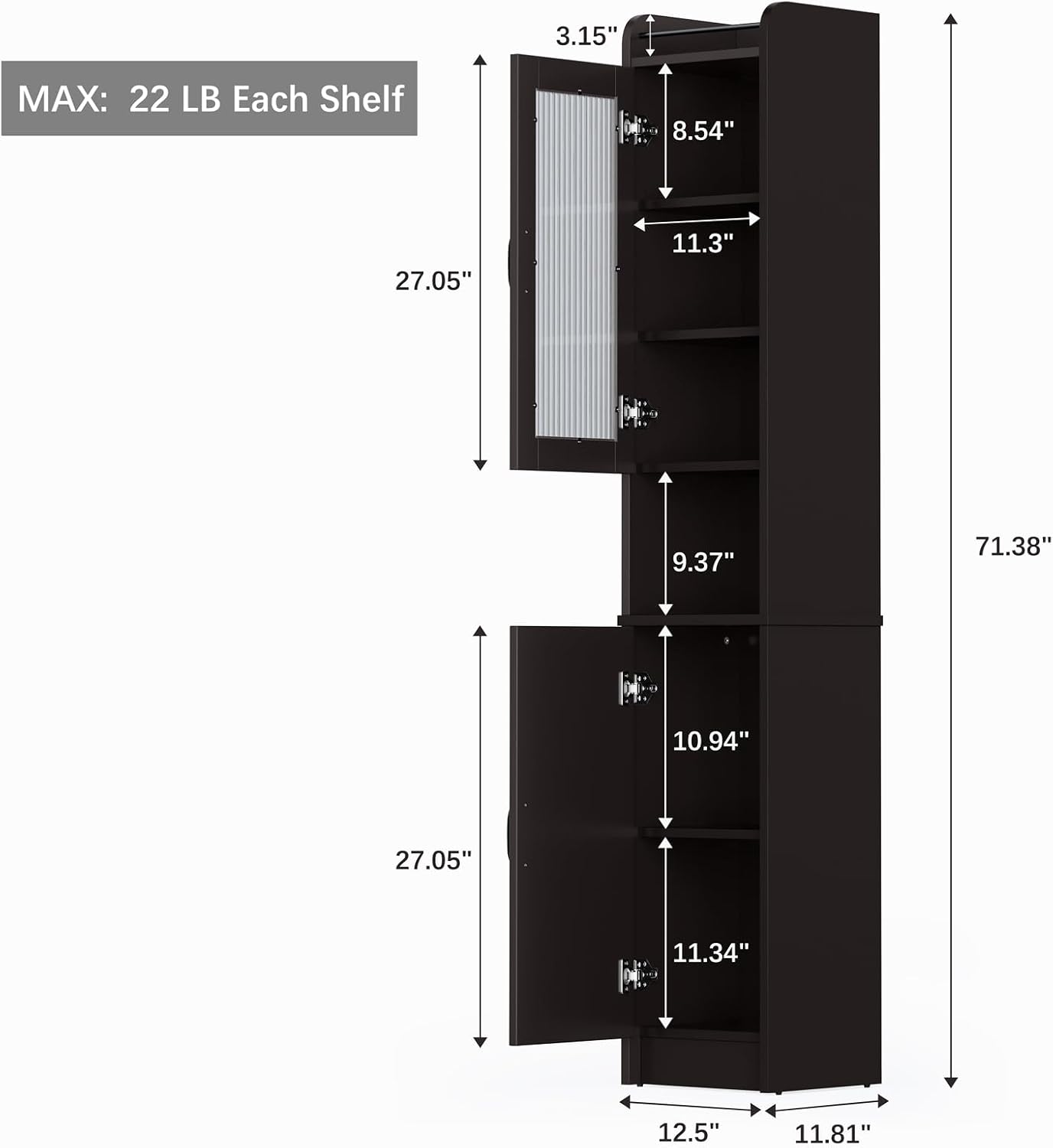 Espresso Fluted Slim Tall Linen Storage Cabinet