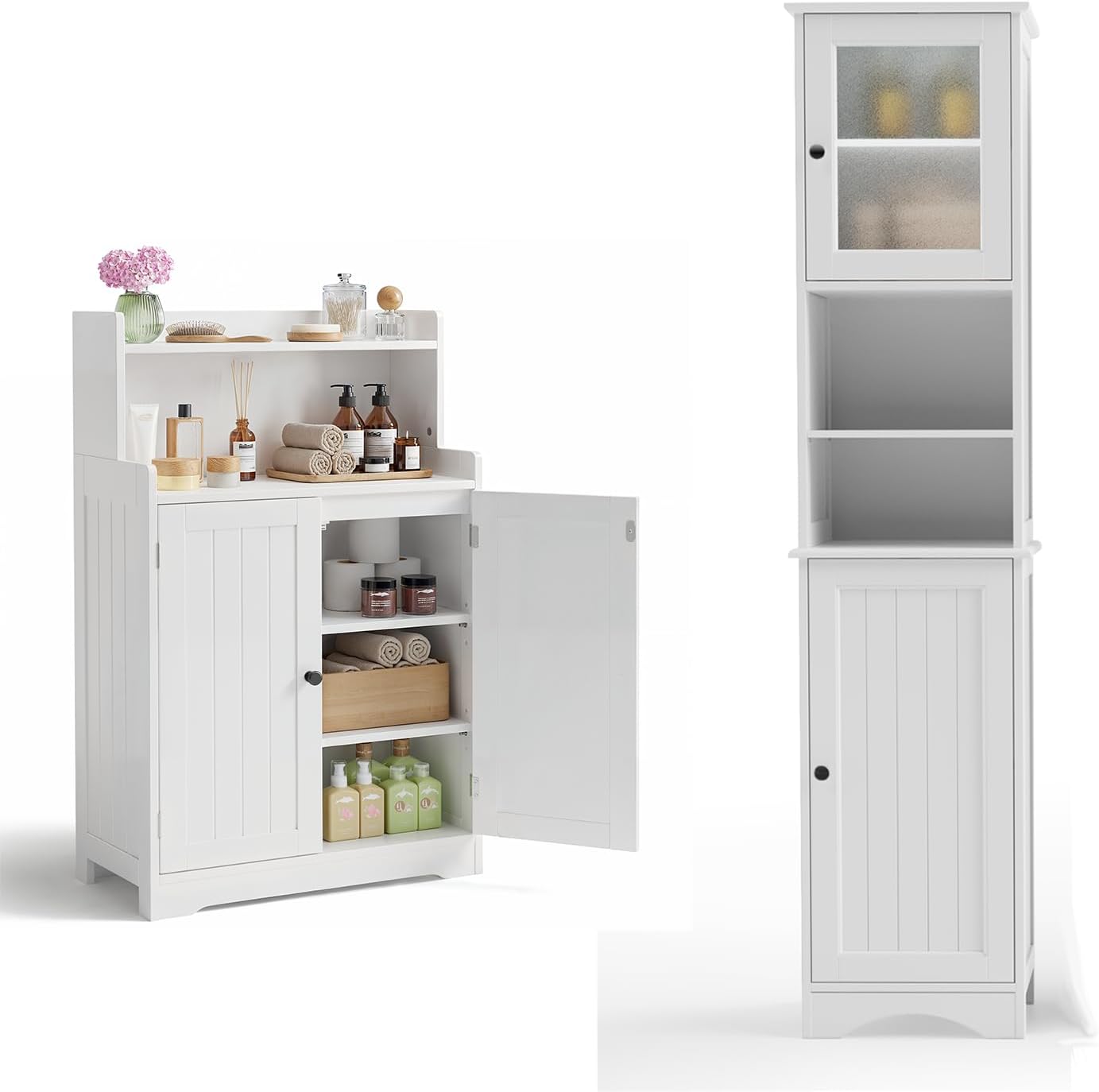 White Bathroom Storage Cabinet Set