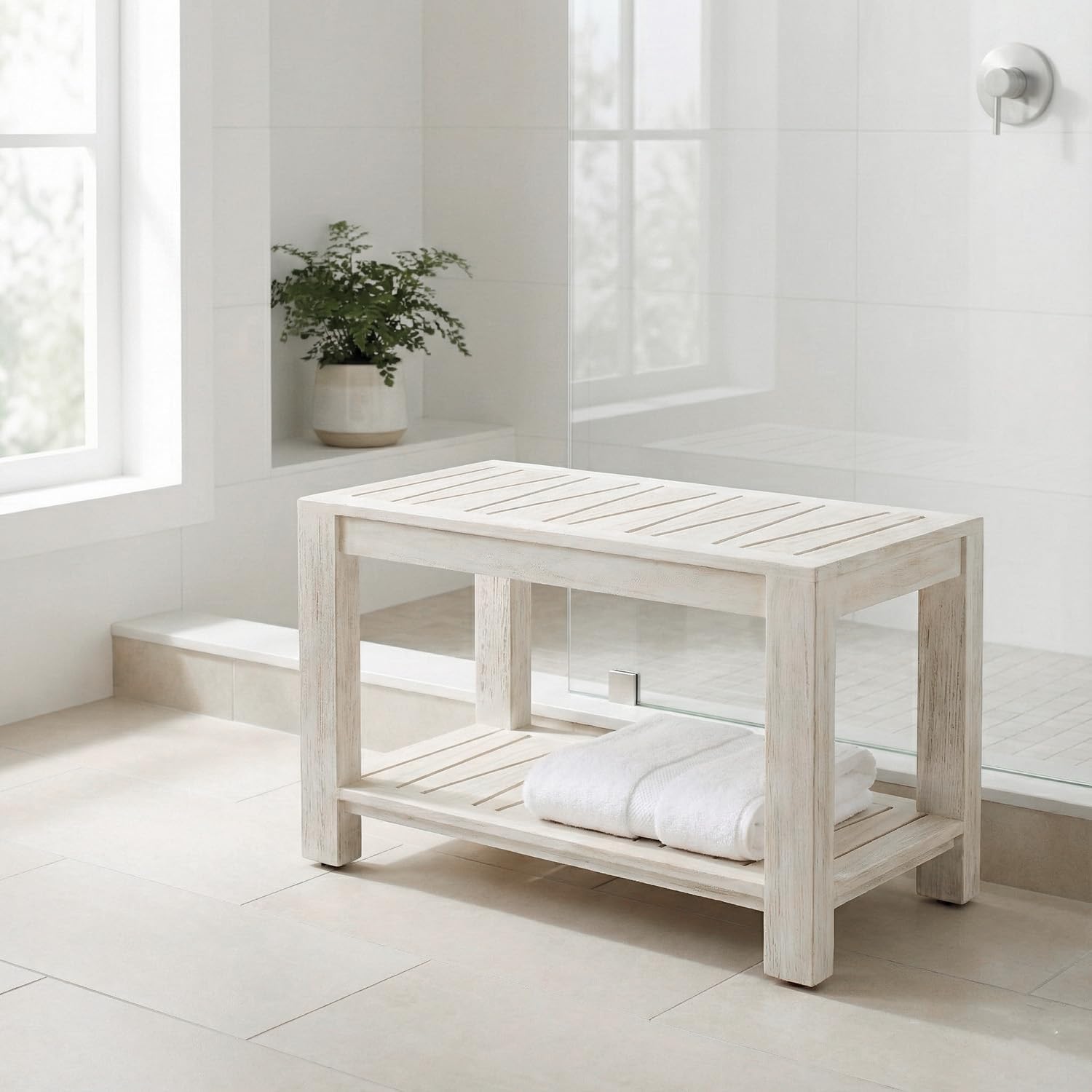 Grey Teak Shower Bench