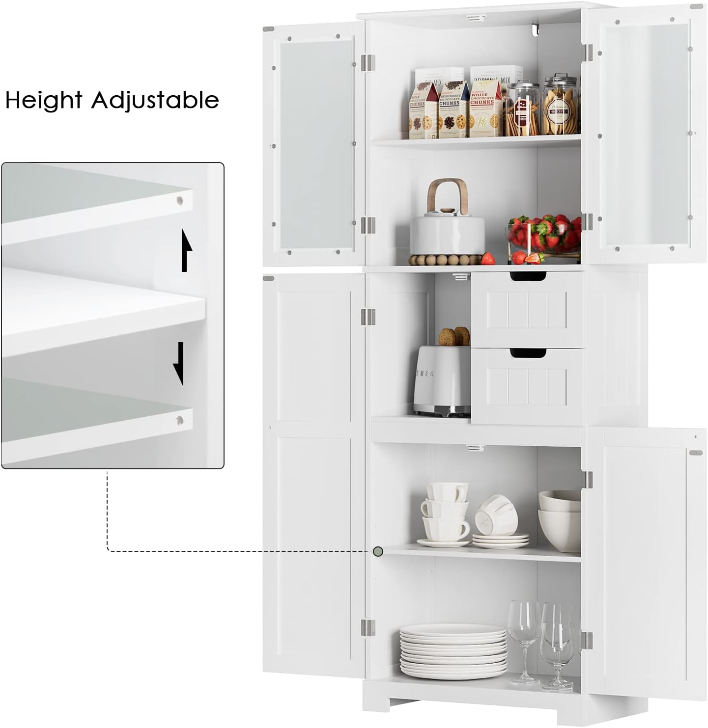 White Tall Frosted Glass Linen Storage Cabinet