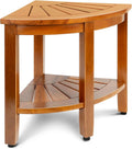 18 Inch Premium Solid Teak Corner Shower Bench With Shelf