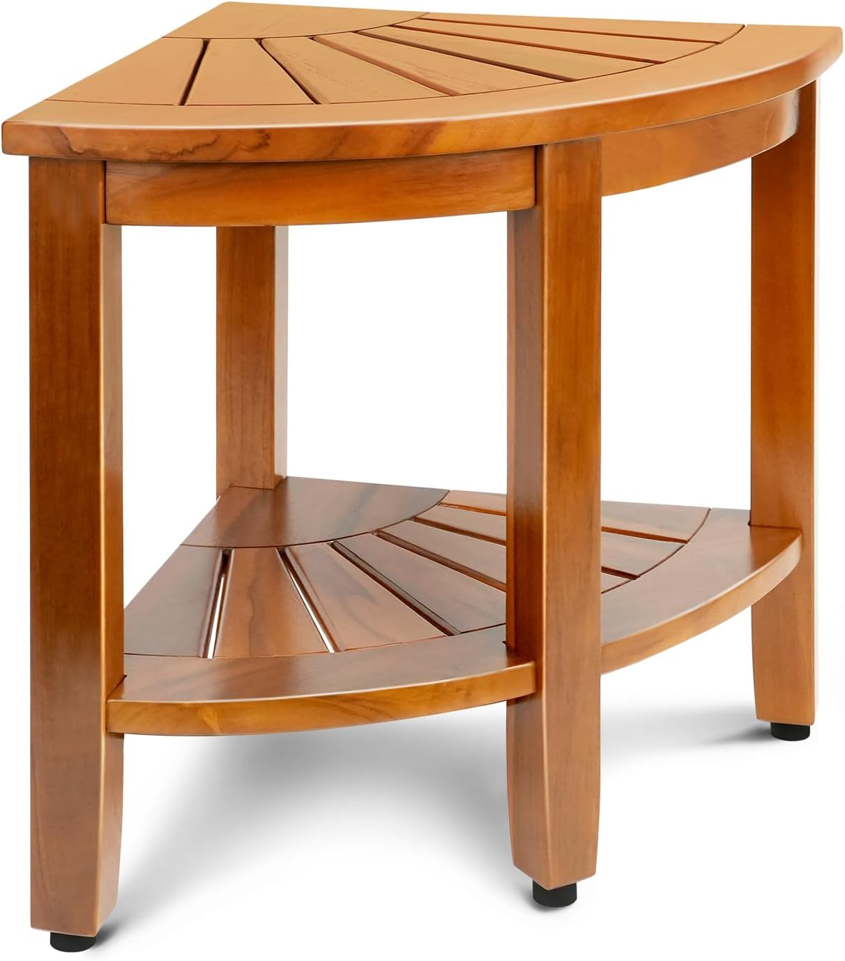 18 Inch Premium Solid Teak Corner Shower Bench With Shelf