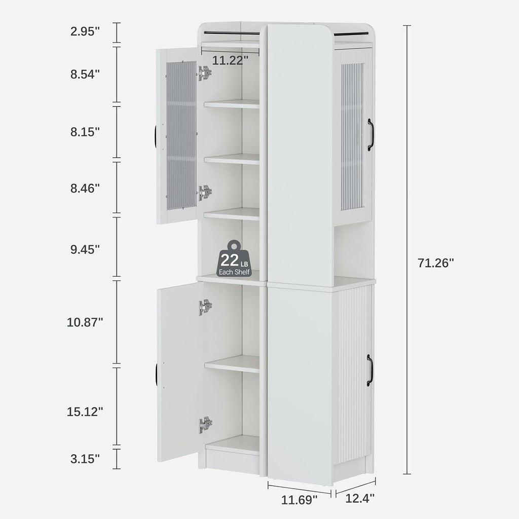 Cream White Slim Tall Glass Door Linen Cabinet