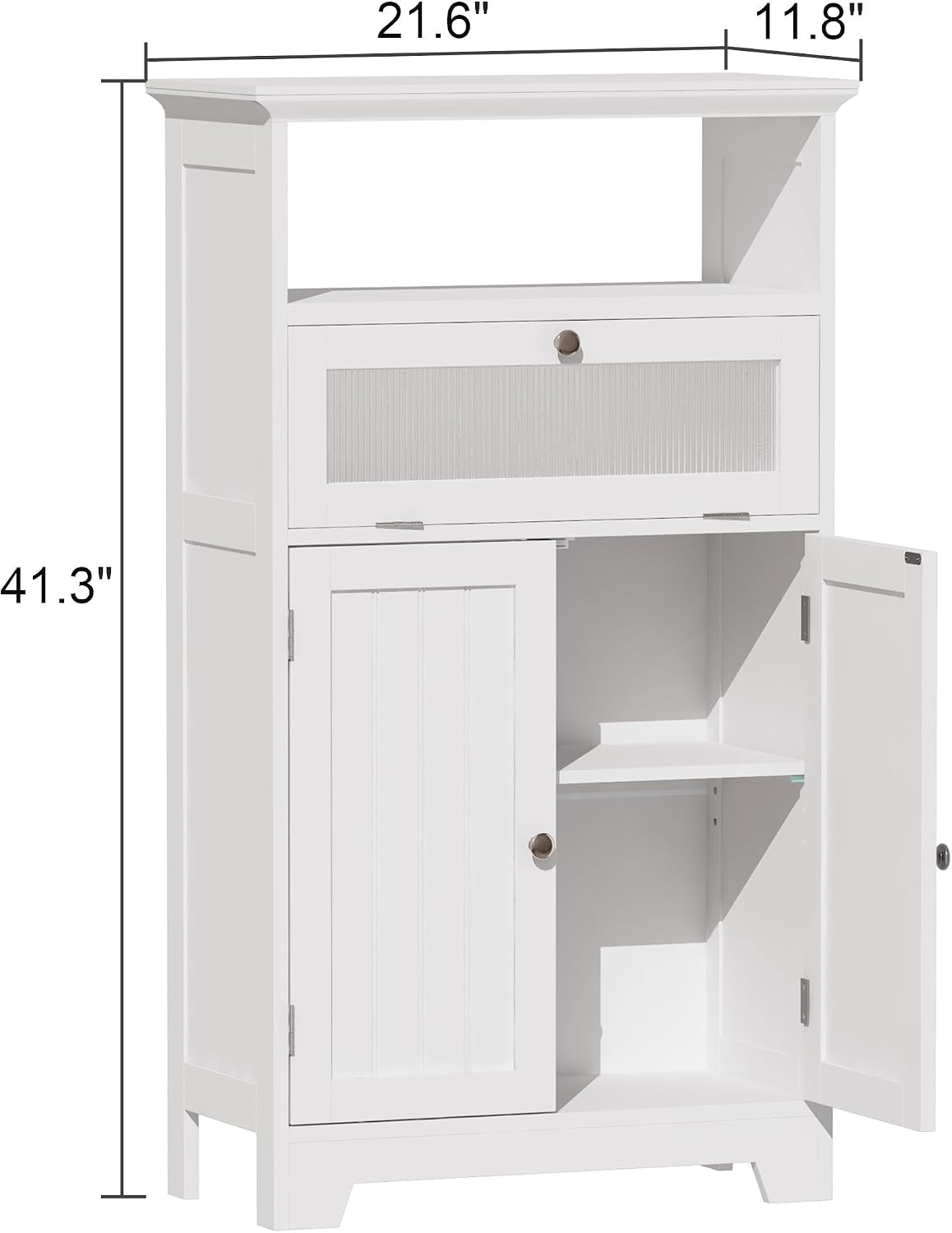 Pure White Freestanding Glass Drawer Storage Cabinet