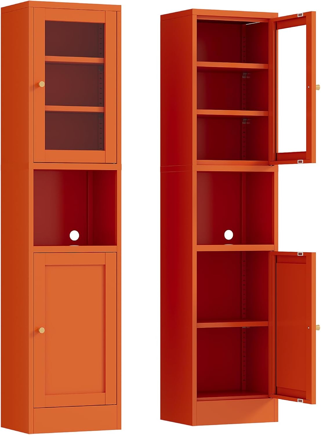 Orange Slim Glass Door Metal Storage Cabinet