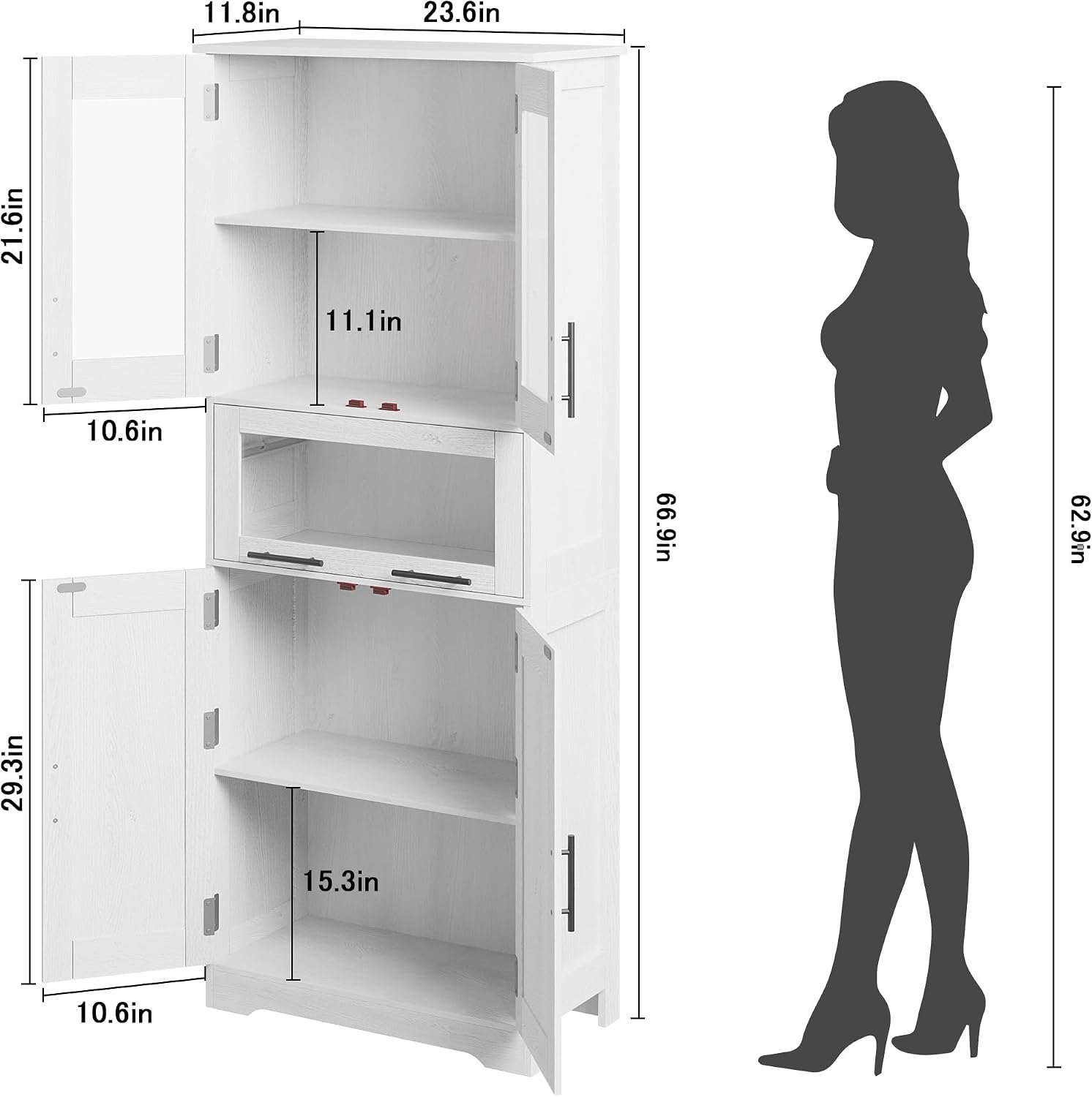White Freestanding Tall Bathroom Storage Cabinet