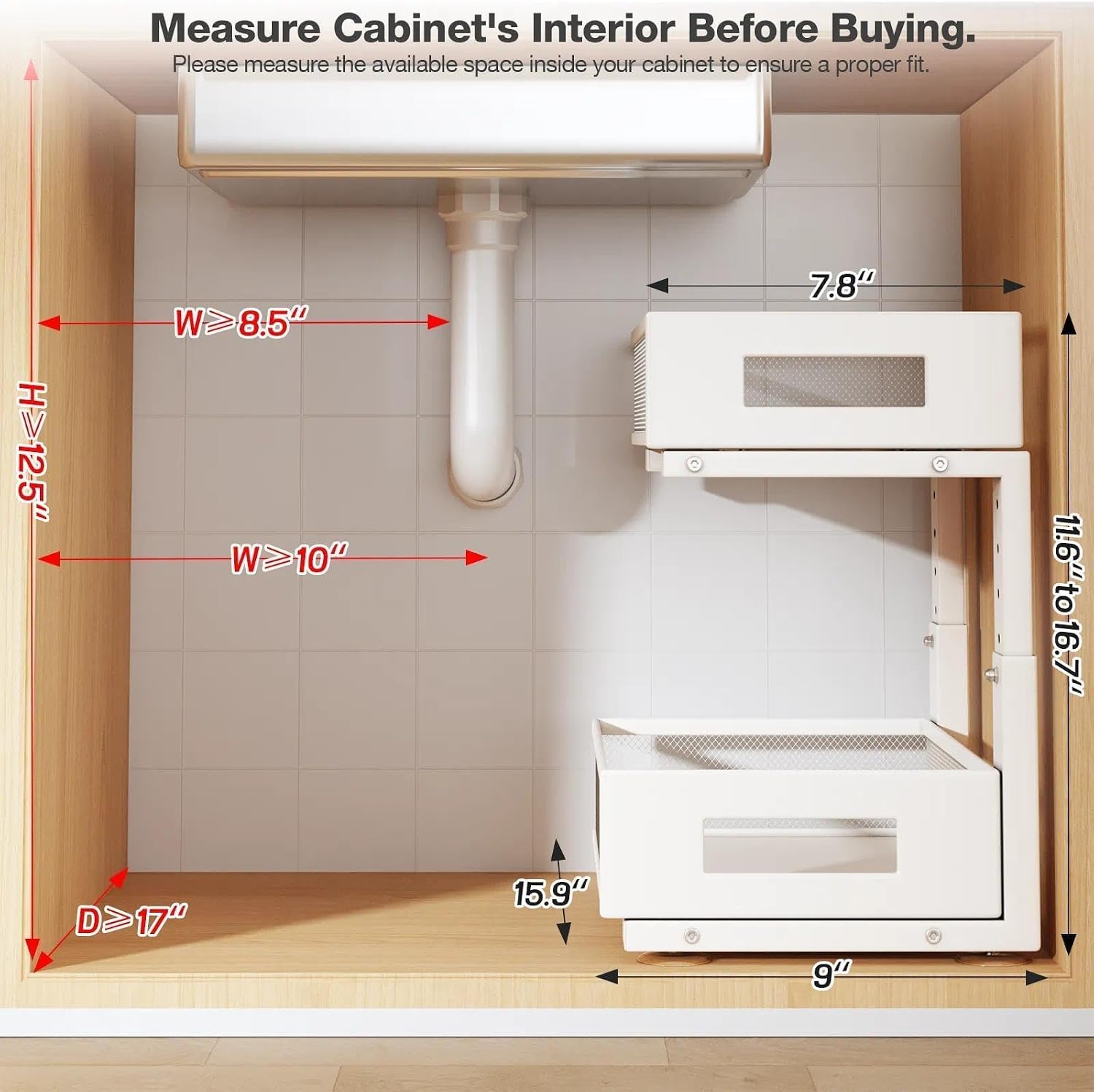 White Dual Pull Out Under Sink Organizer