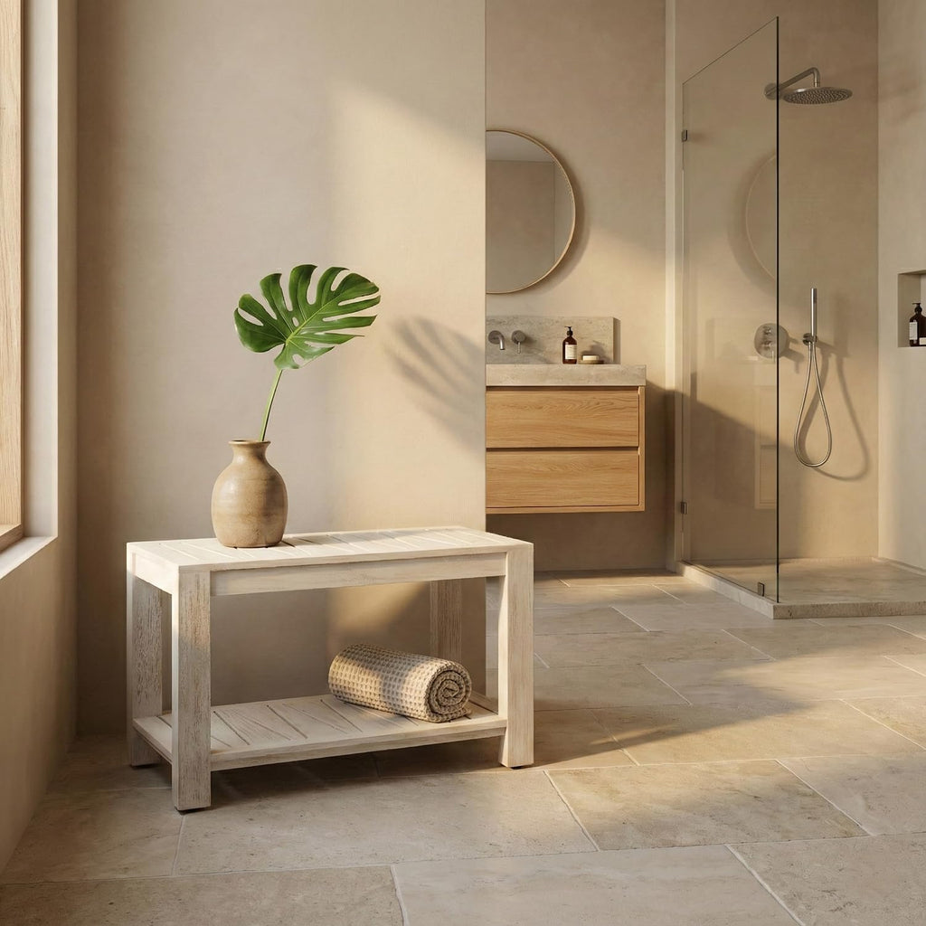 Grey Teak Shower Bench