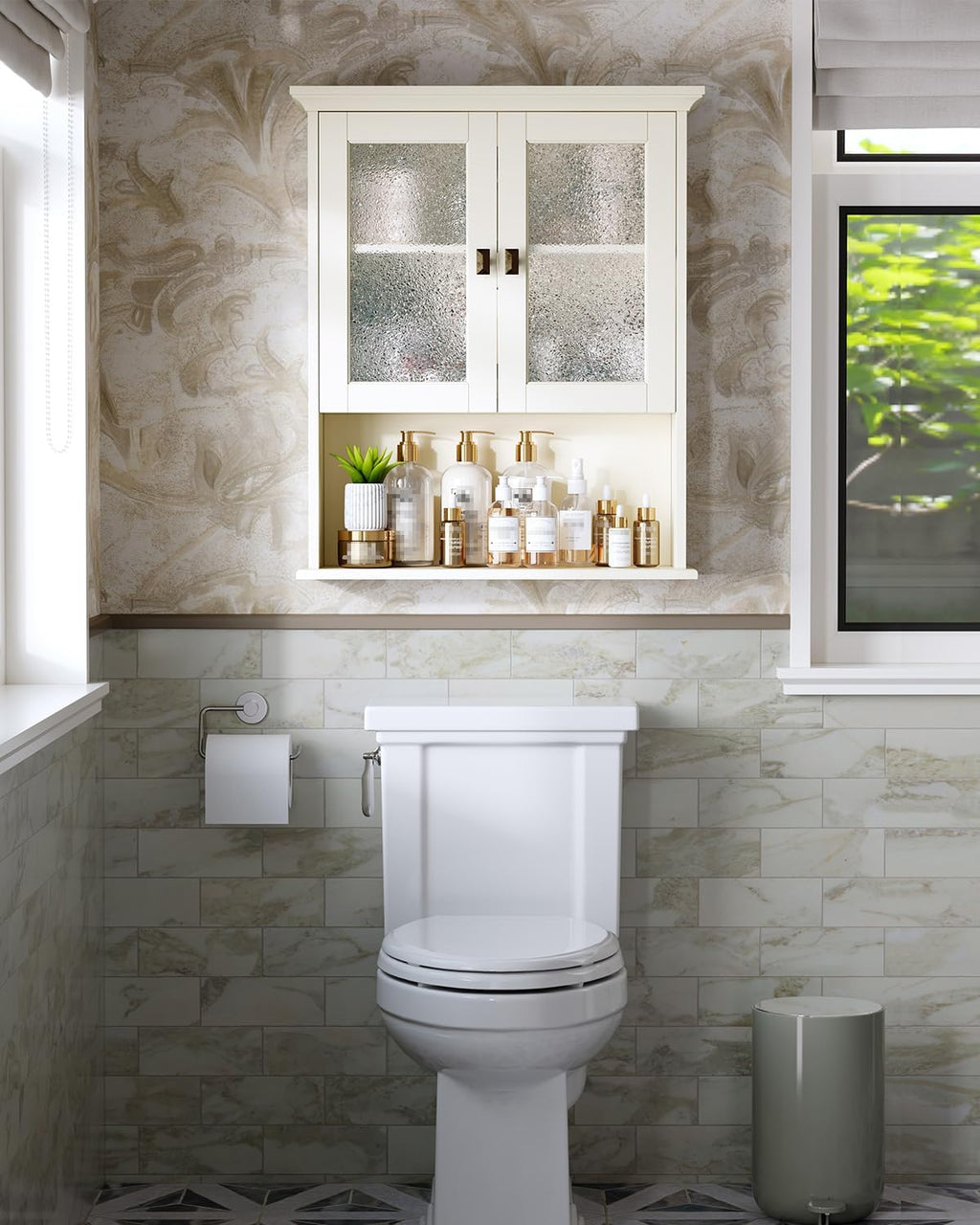 Cream White Wall Mount Over Toilet Storage Cabinet