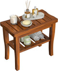 Waterproof Teak Wood Shower Bench With Storage Shelf