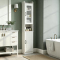 Cream White Slim Tall Glass Door Linen Cabinet