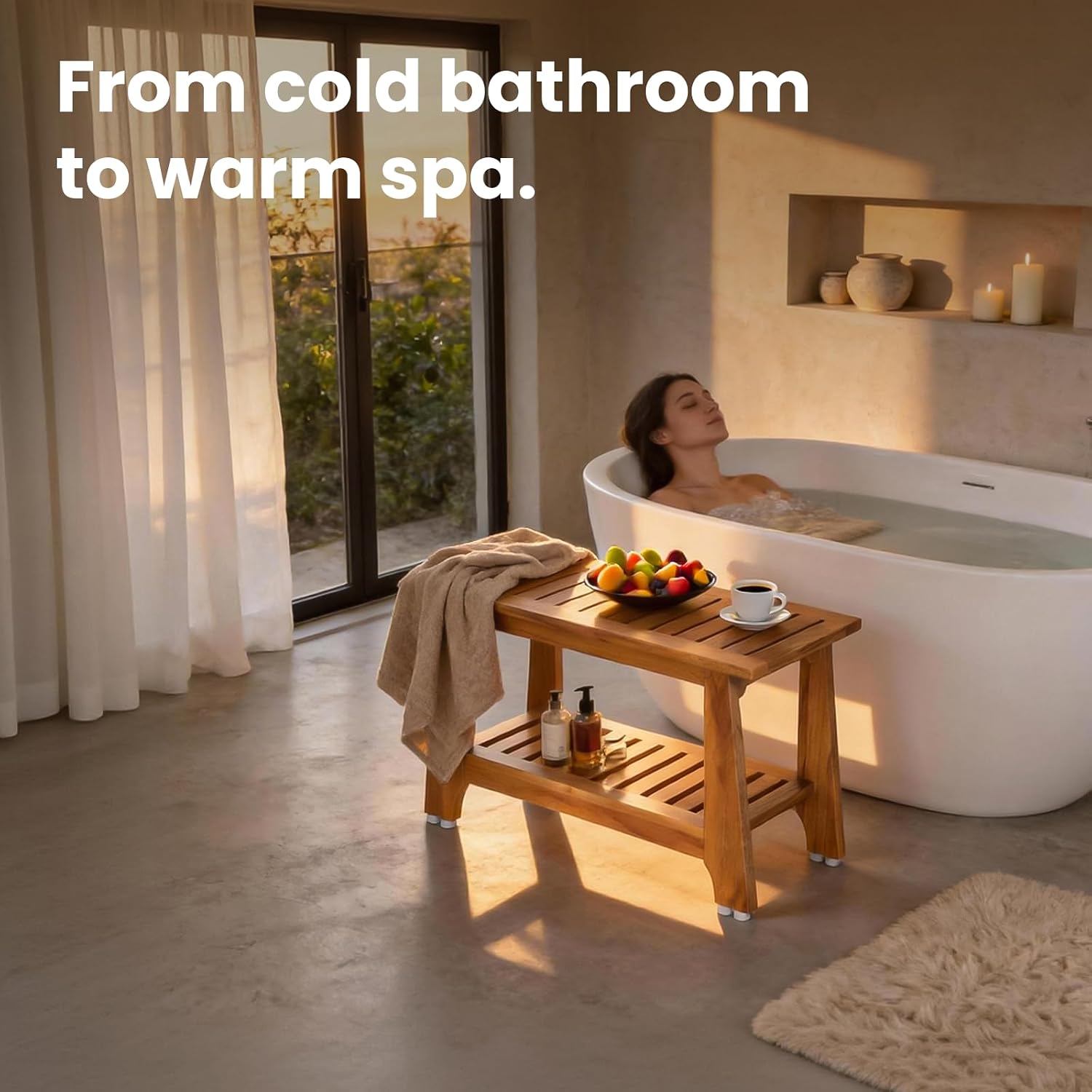 36 Inch Commercial Waterproof Teak Shower Bench
