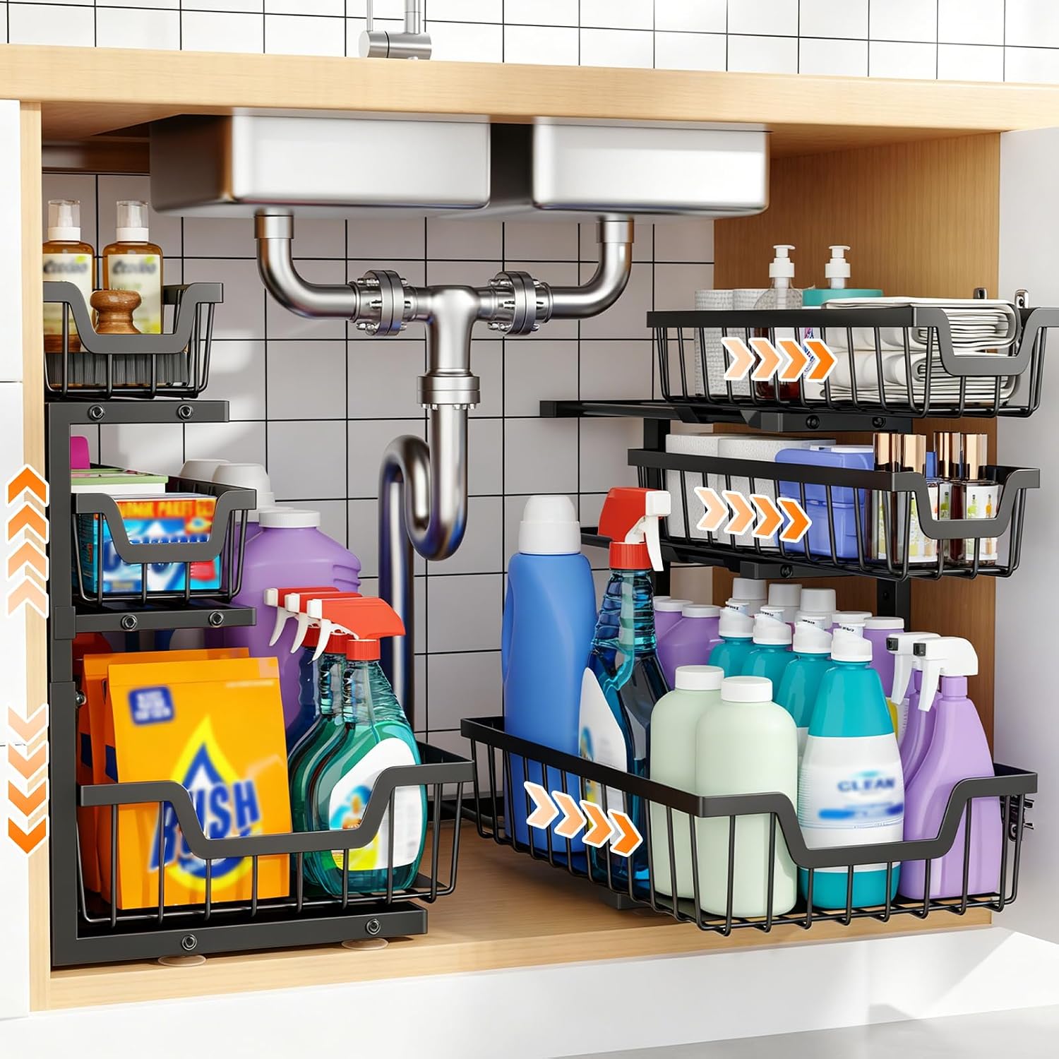 3-Tier Black Adjustable Under Sink Organizer