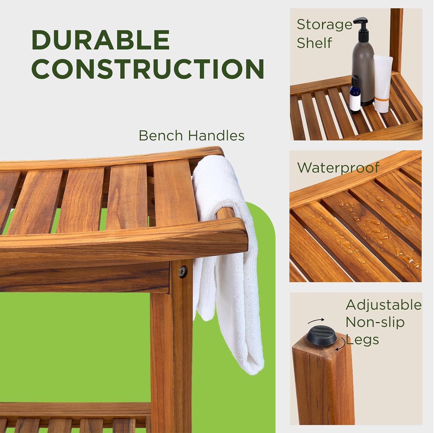 22 Inch 2-Tier Teak Shower Bench