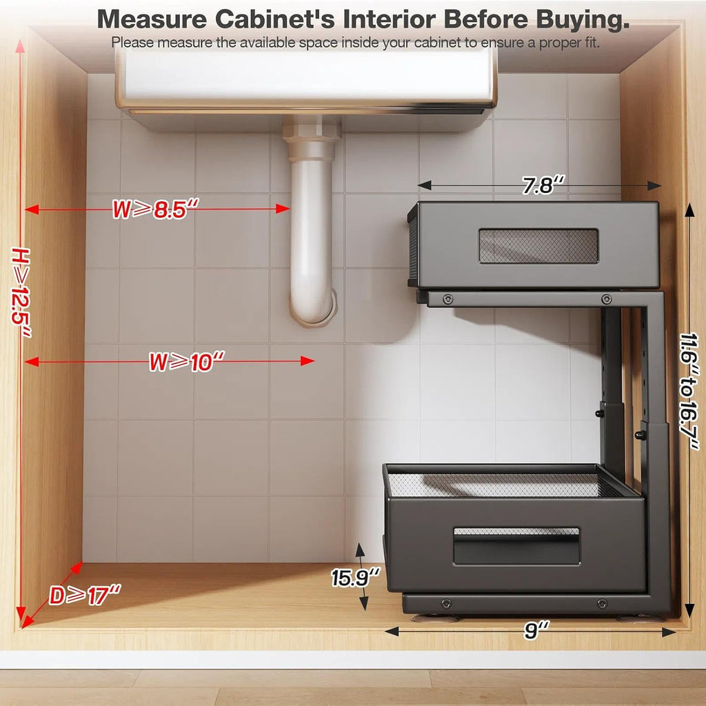 Black Dual Pull Out Mesh Under Sink Organizer
