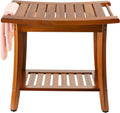 22 Inch Teak Shower Bench With Handles And Storage Shelf