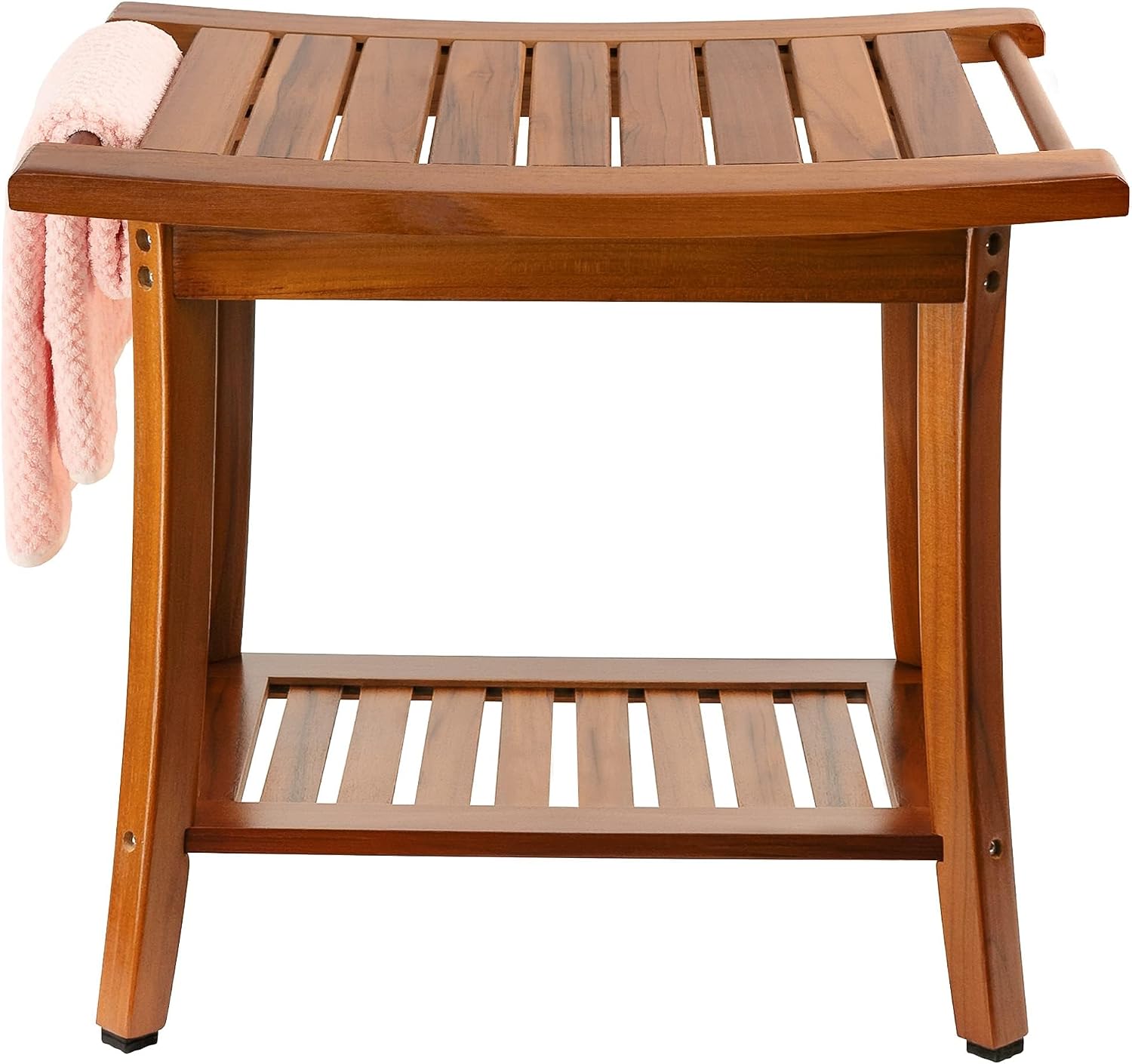 22 Inch Teak Shower Bench With Handles And Storage Shelf