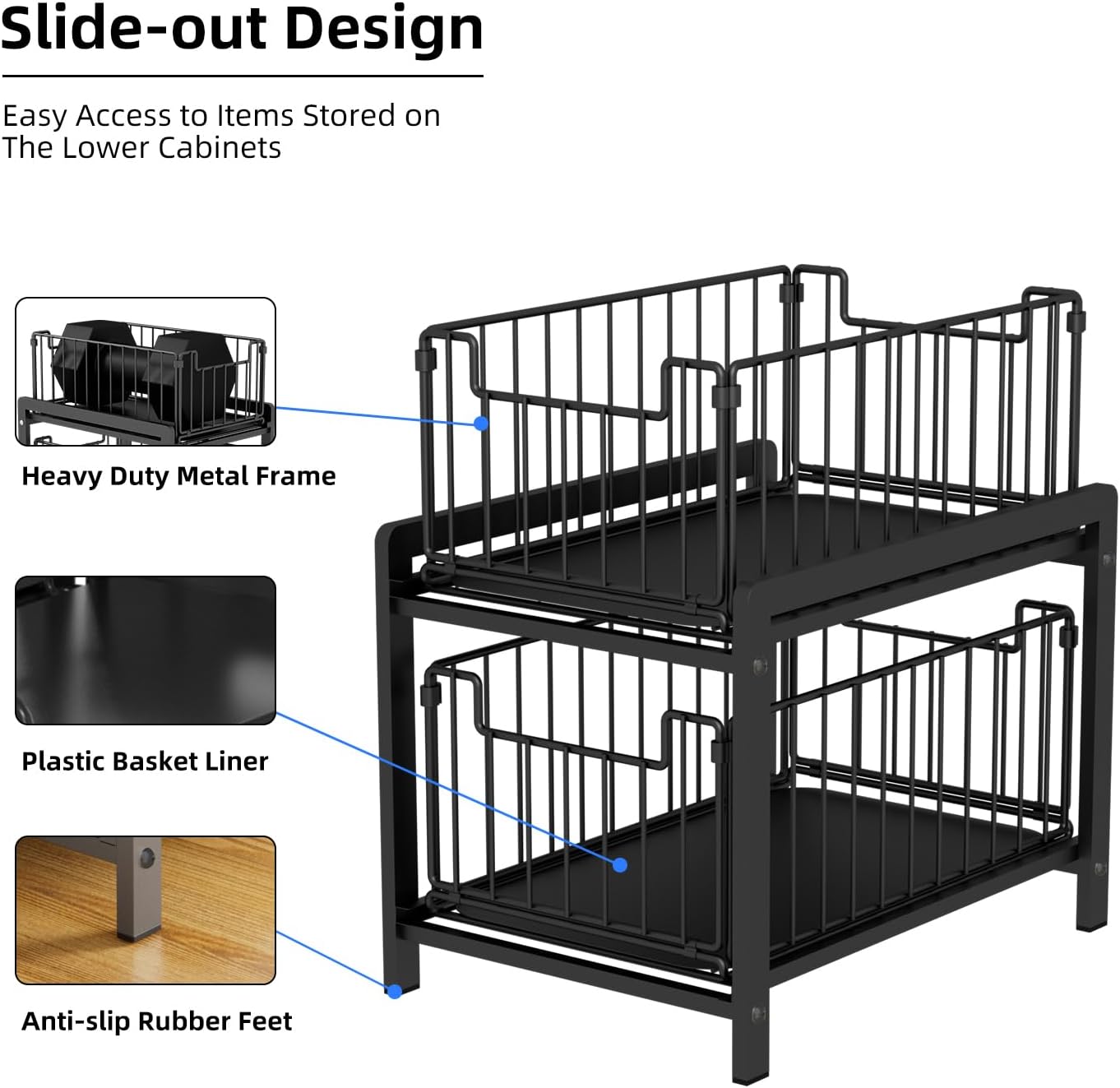Black 2-Tier Sliding Under Sink Basket