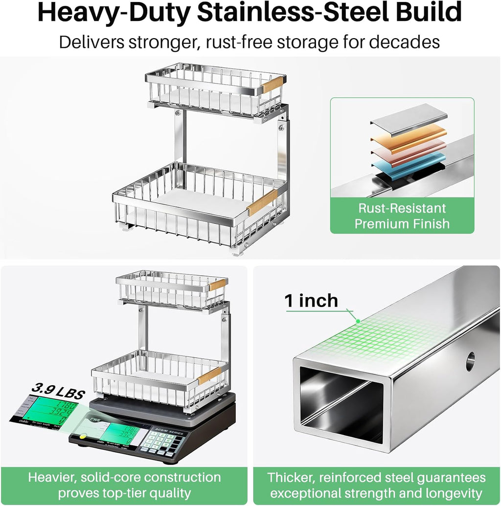 Silver 2-Tier Sliding Under Sink Organizer