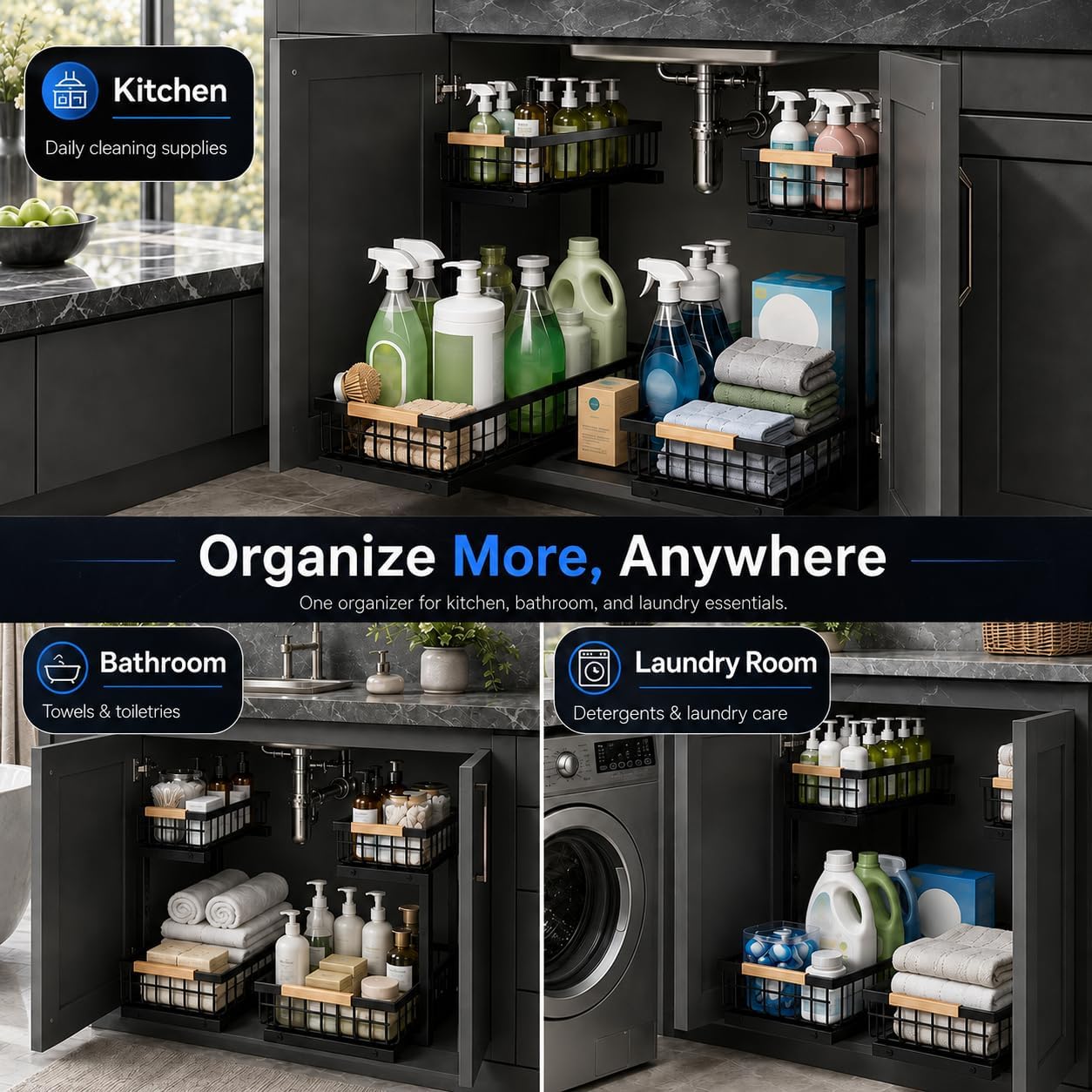 2-Tier Pull Out Metal Under Sink Organizer