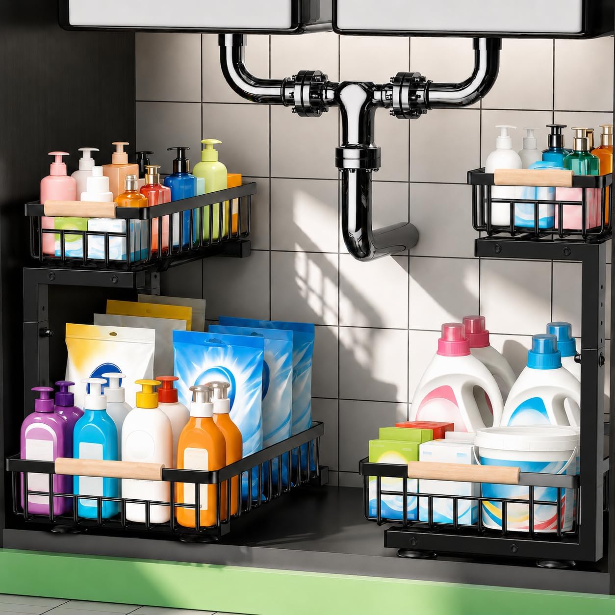 2-Tier Pull Out Metal Under Sink Organizer