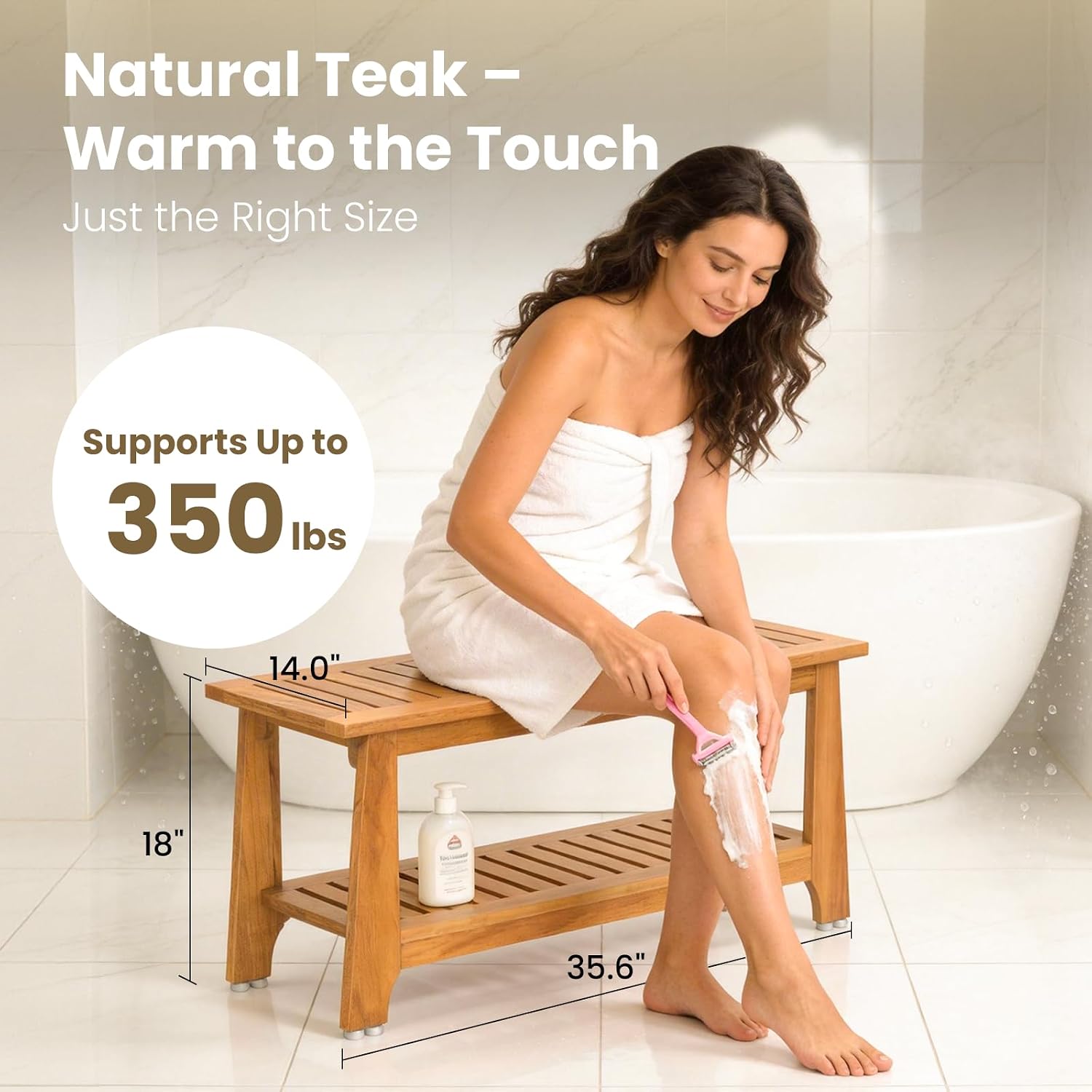 36 Inch Commercial Waterproof Teak Shower Bench