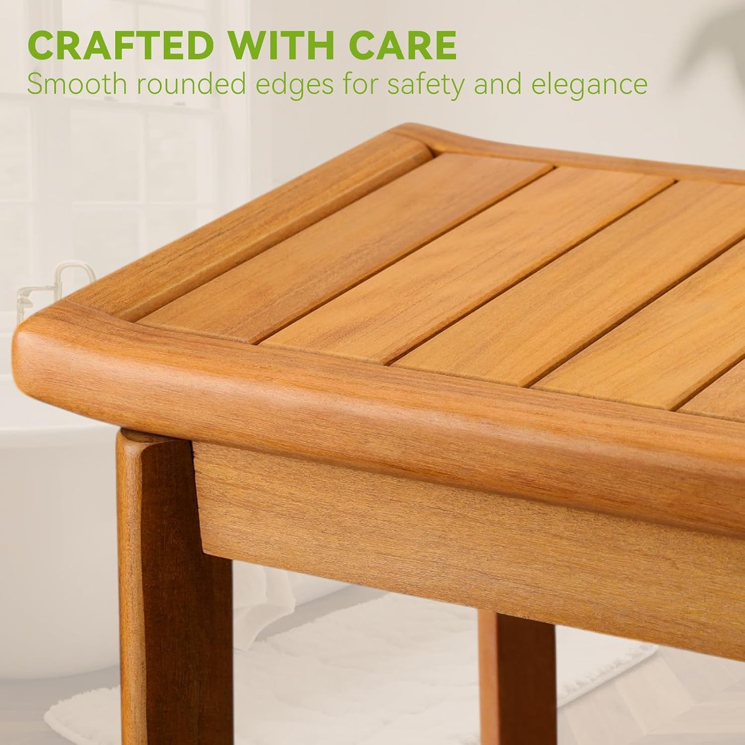 14 Inch Compact Teak Shower Bench With Storage Shelf