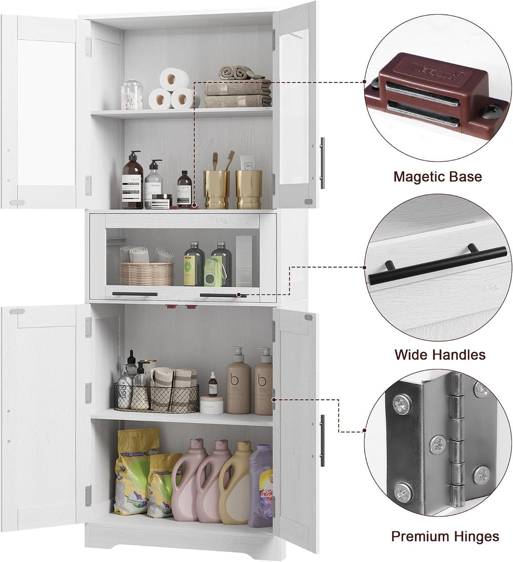 White Freestanding Tall Bathroom Storage Cabinet