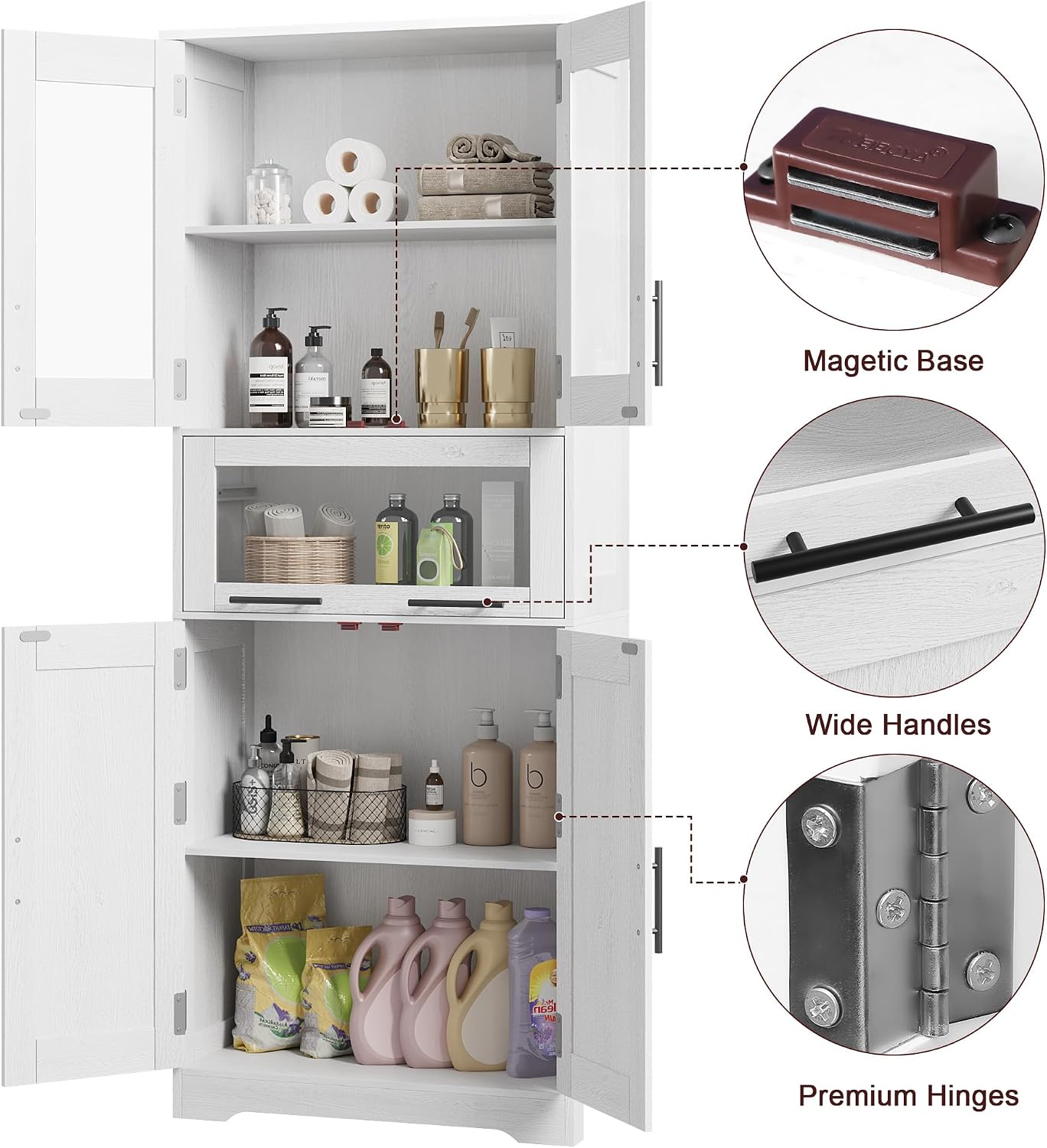 White Freestanding Tall Bathroom Storage Cabinet