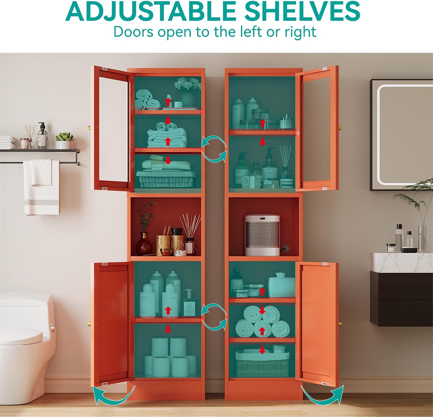 Orange Slim Glass Door Metal Storage Cabinet