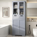 Gray Tall Freestanding Glass Door Storage Cabinet