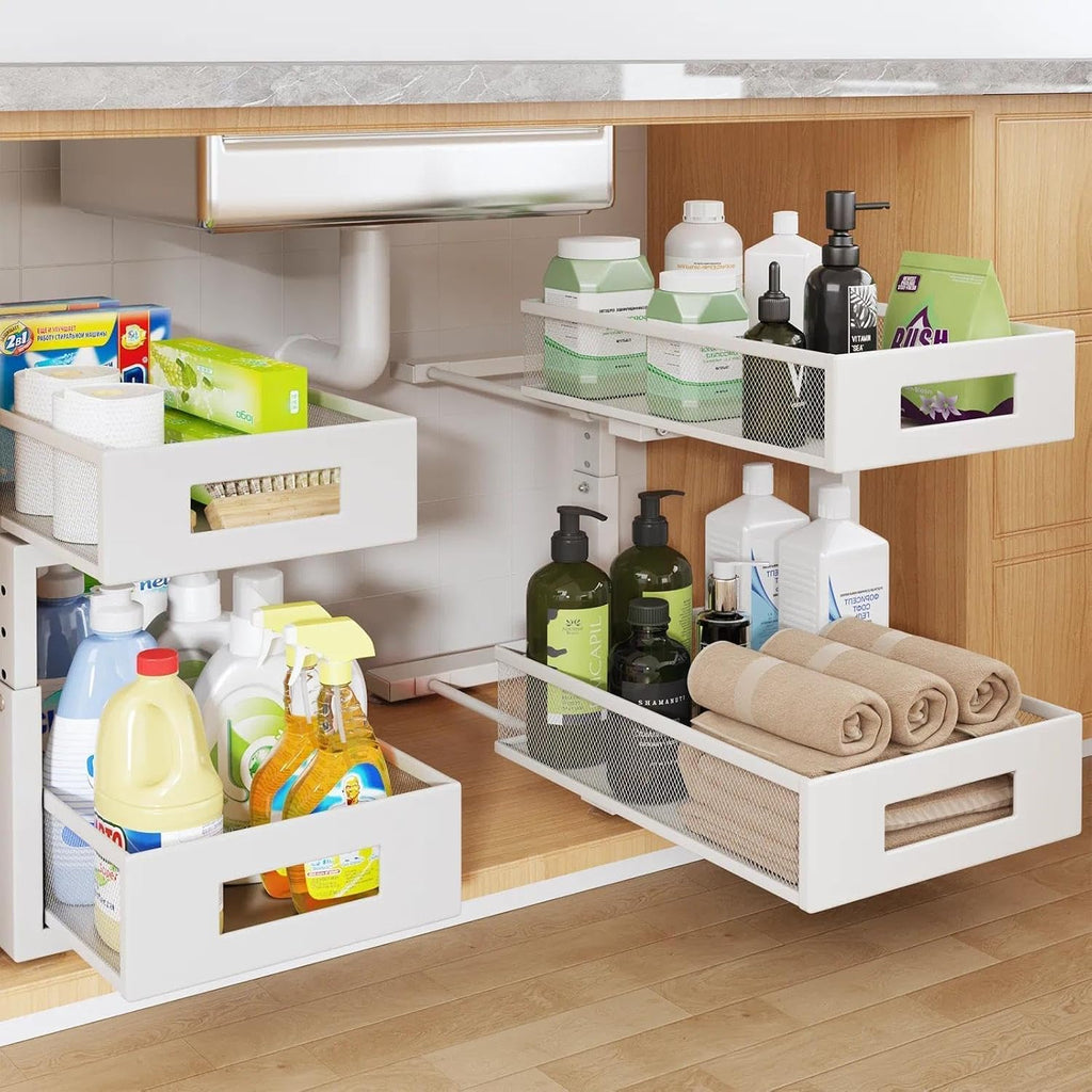 White Dual Pull Out Under Sink Organizer