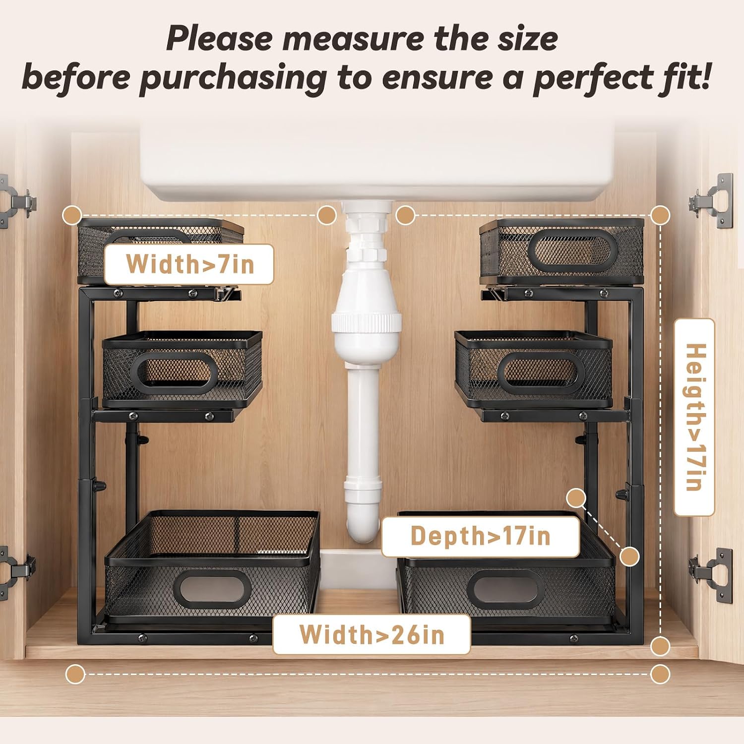 3-Tier Black Metal Under Sink Organizer