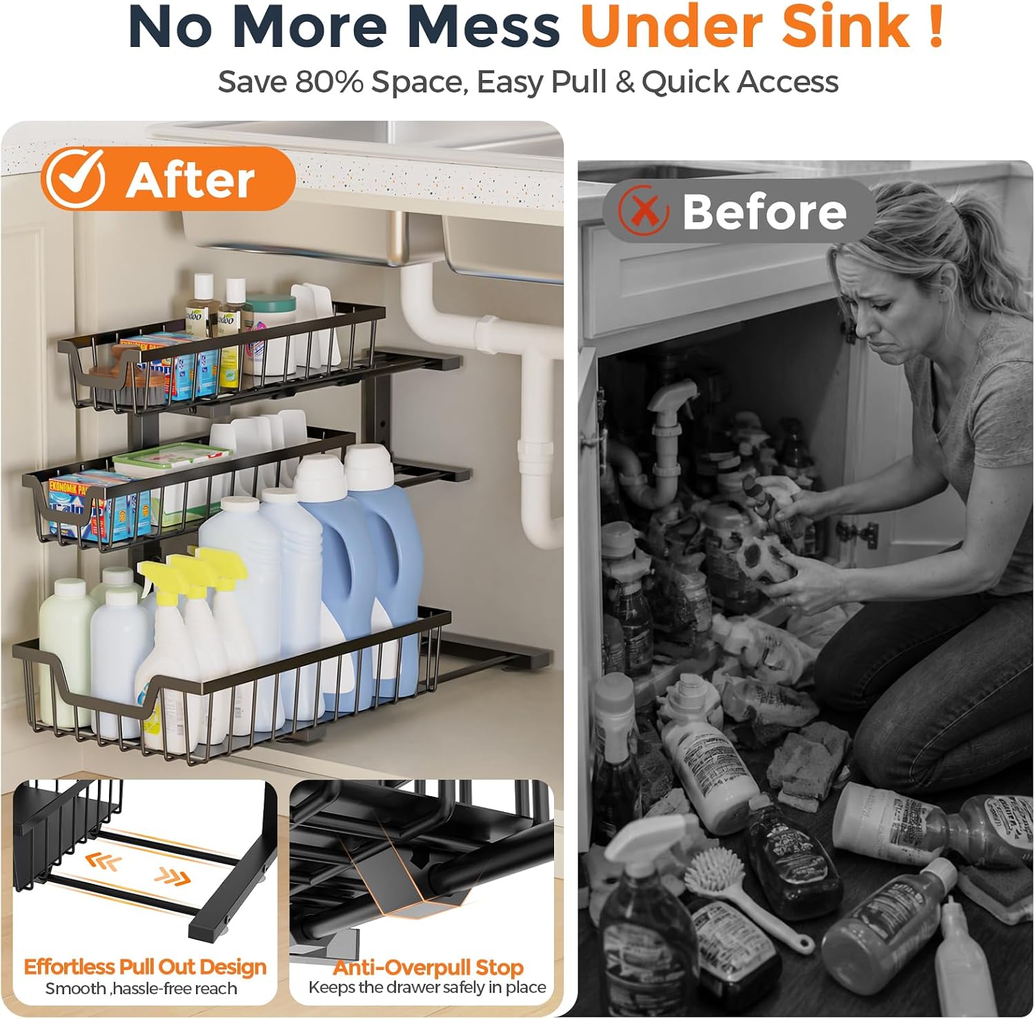 3-Tier Black Adjustable Under Sink Organizer