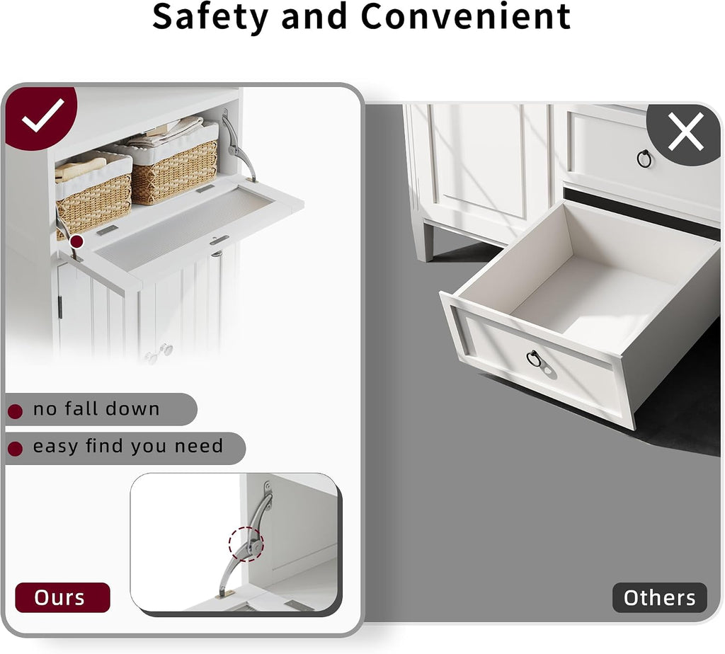 Pure White Freestanding Glass Drawer Storage Cabinet
