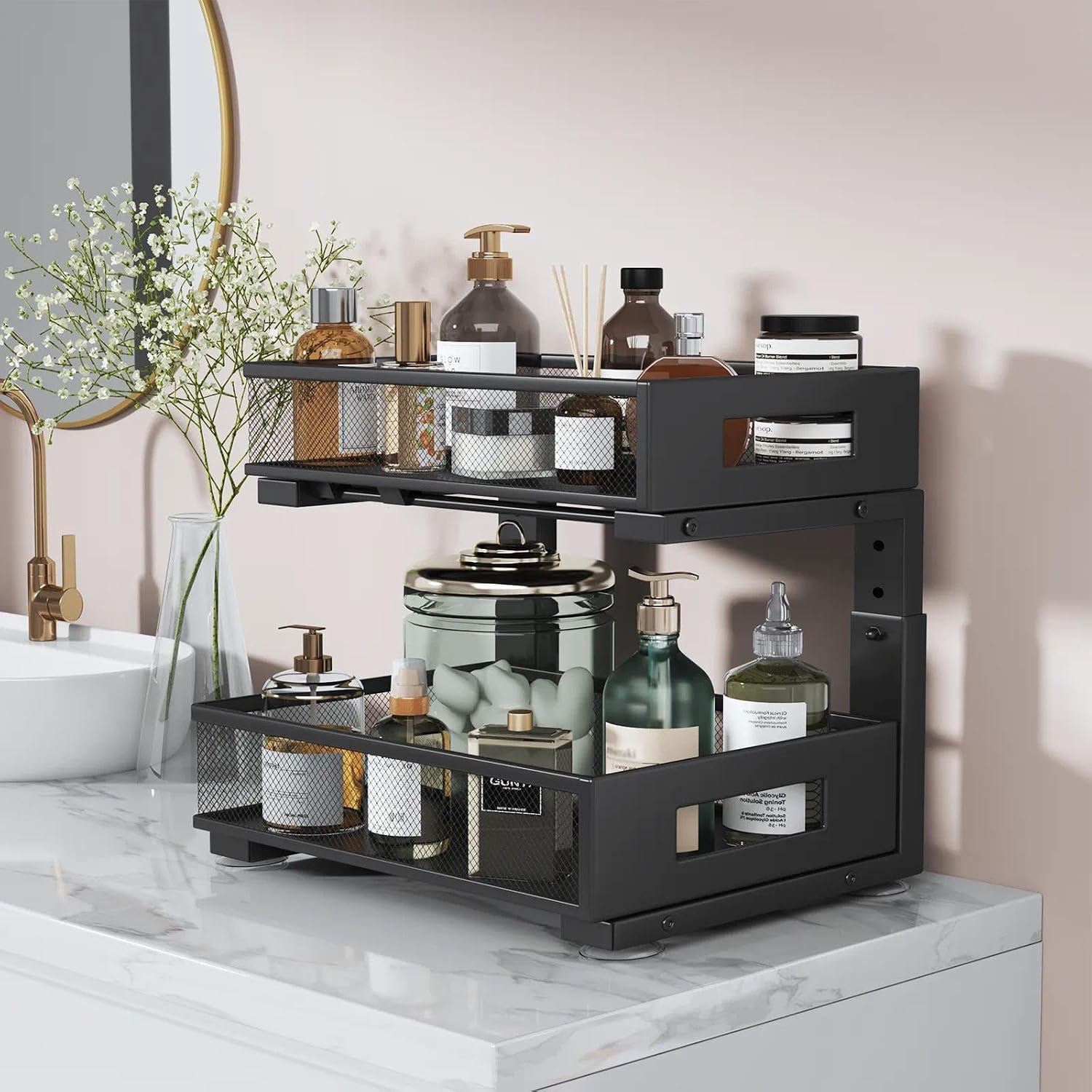 Black Dual Pull Out Mesh Under Sink Organizer