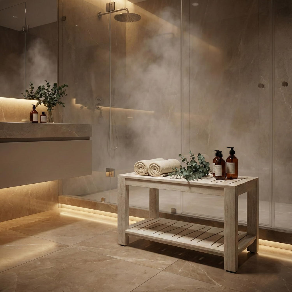 Grey Teak Shower Bench