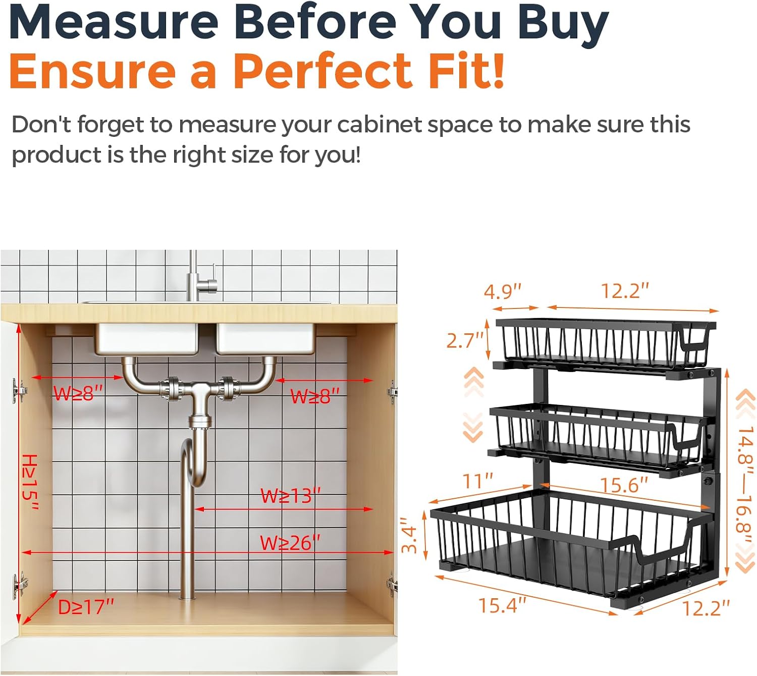 3-Tier Black Adjustable Under Sink Organizer