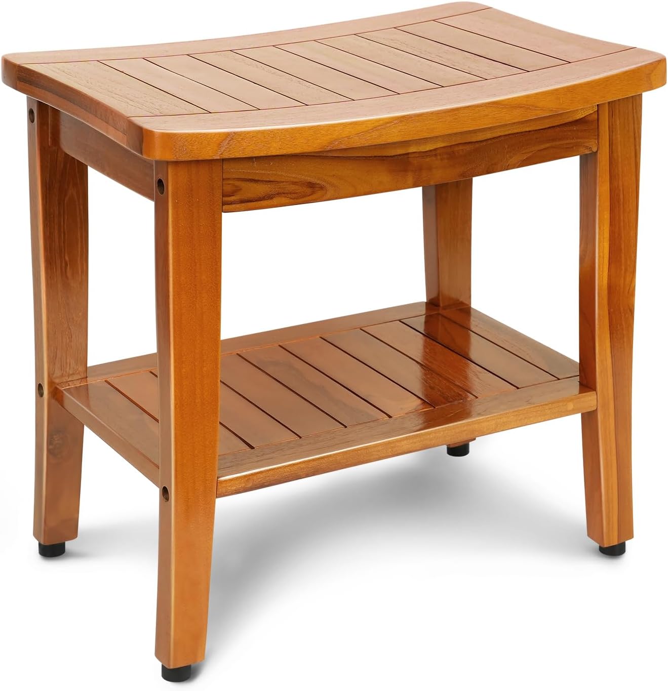 20 Inch Solid Teak Shower Bench With Shelf And Handle