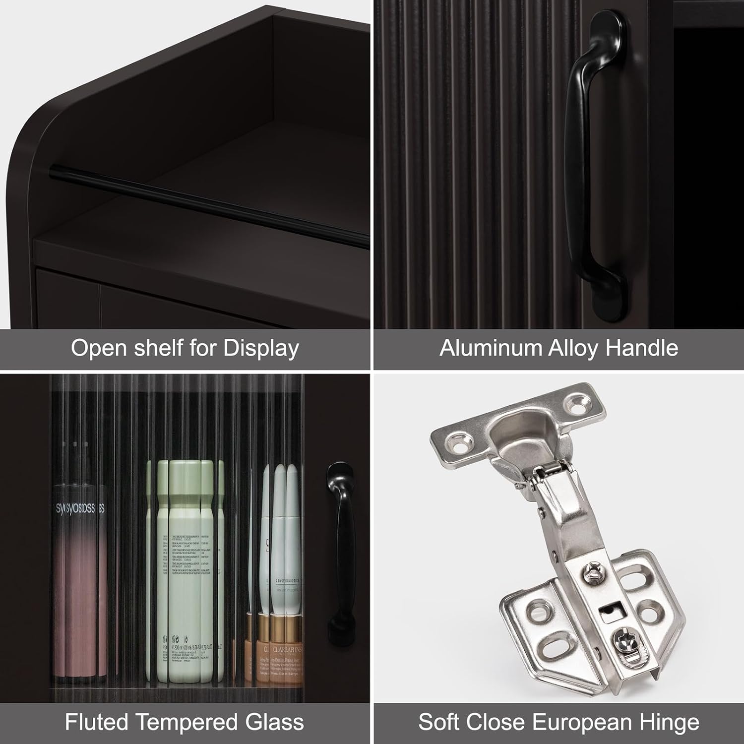 Espresso Fluted Slim Tall Linen Storage Cabinet