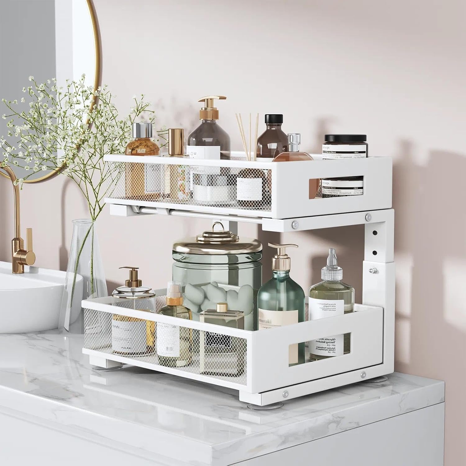 White Dual Pull Out Under Sink Organizer