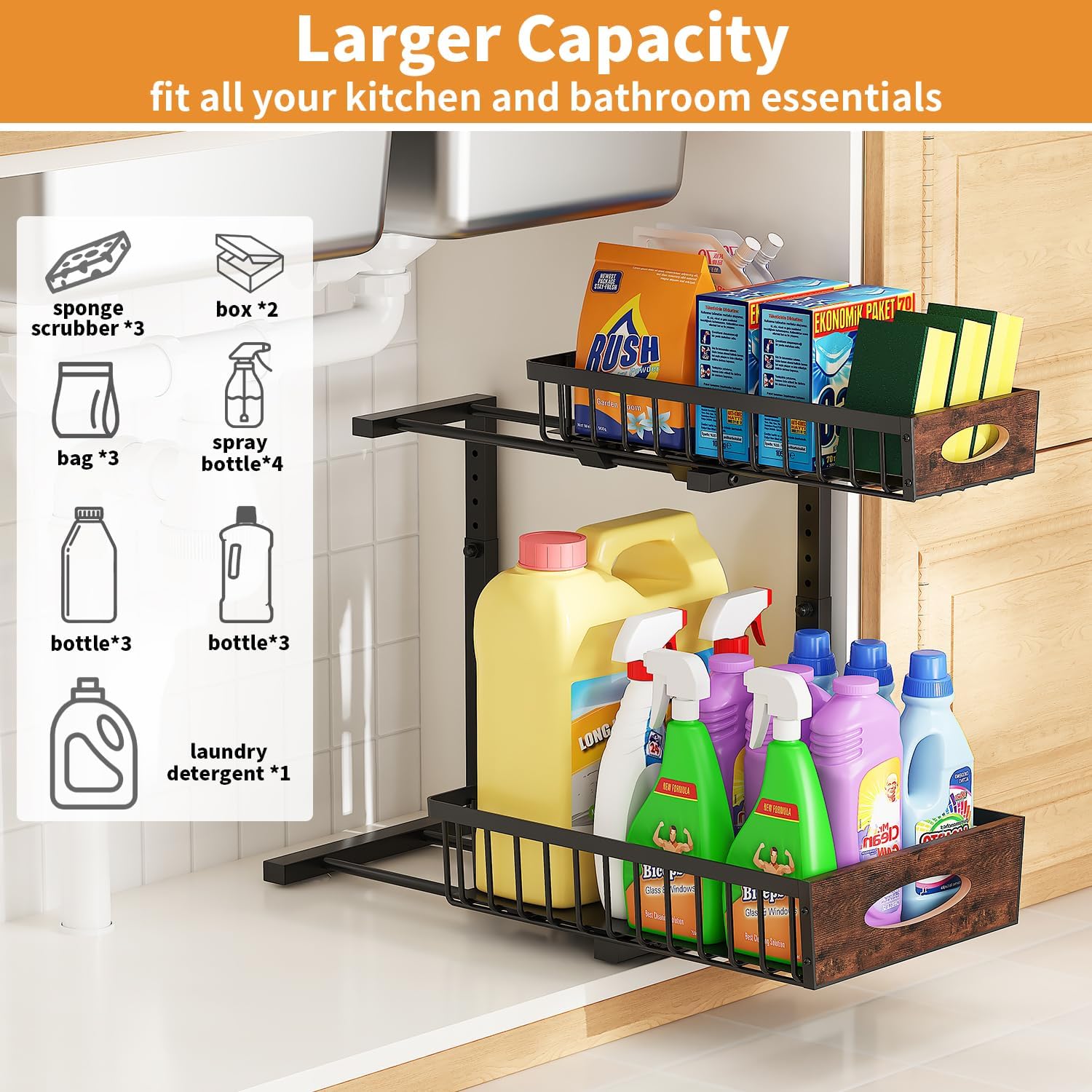 Wooden Handle 2-Tier Under Sink Organizer