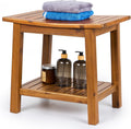 20 Inch Solid Teak Waterproof Shower Bench With Storage Shelf