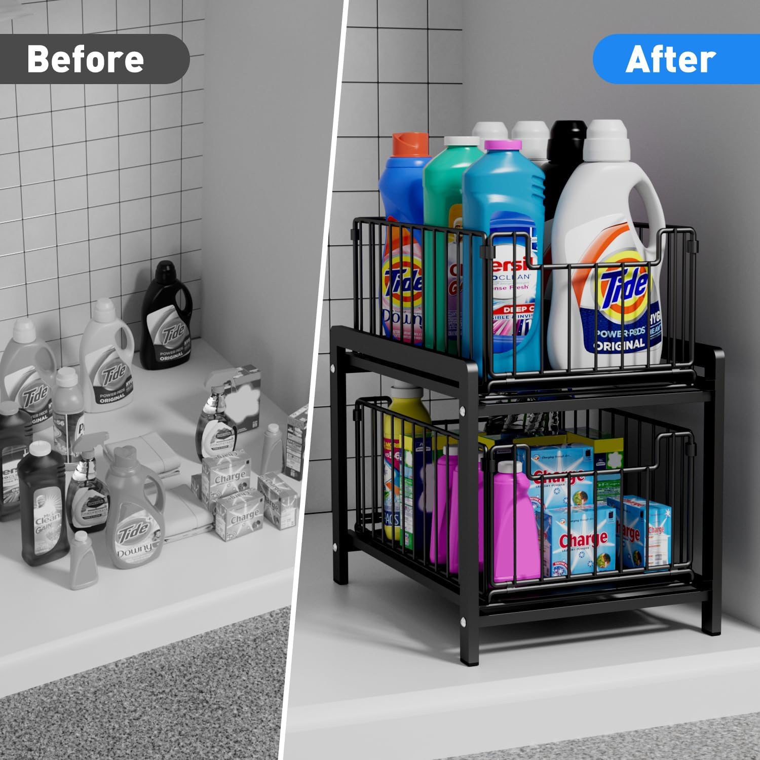 Black 2-Tier Sliding Under Sink Basket