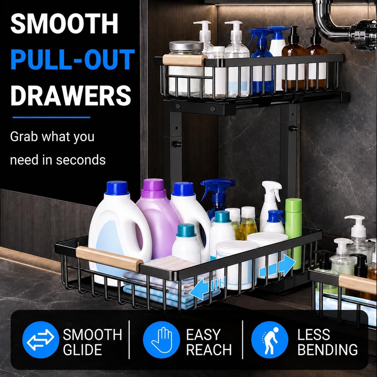 2-Tier Pull Out Metal Under Sink Organizer