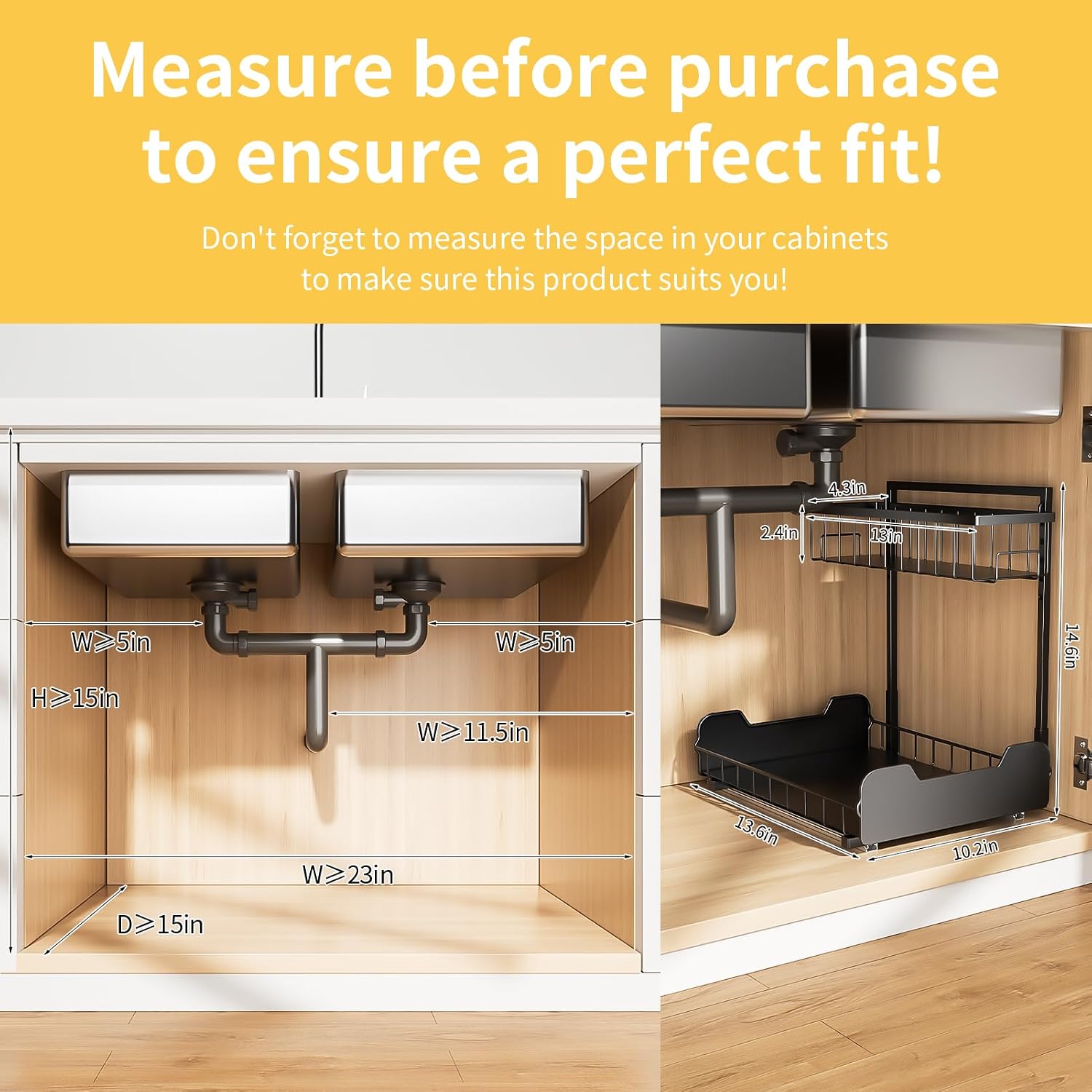L-Shaped 2-Tier Under Sink Organizer