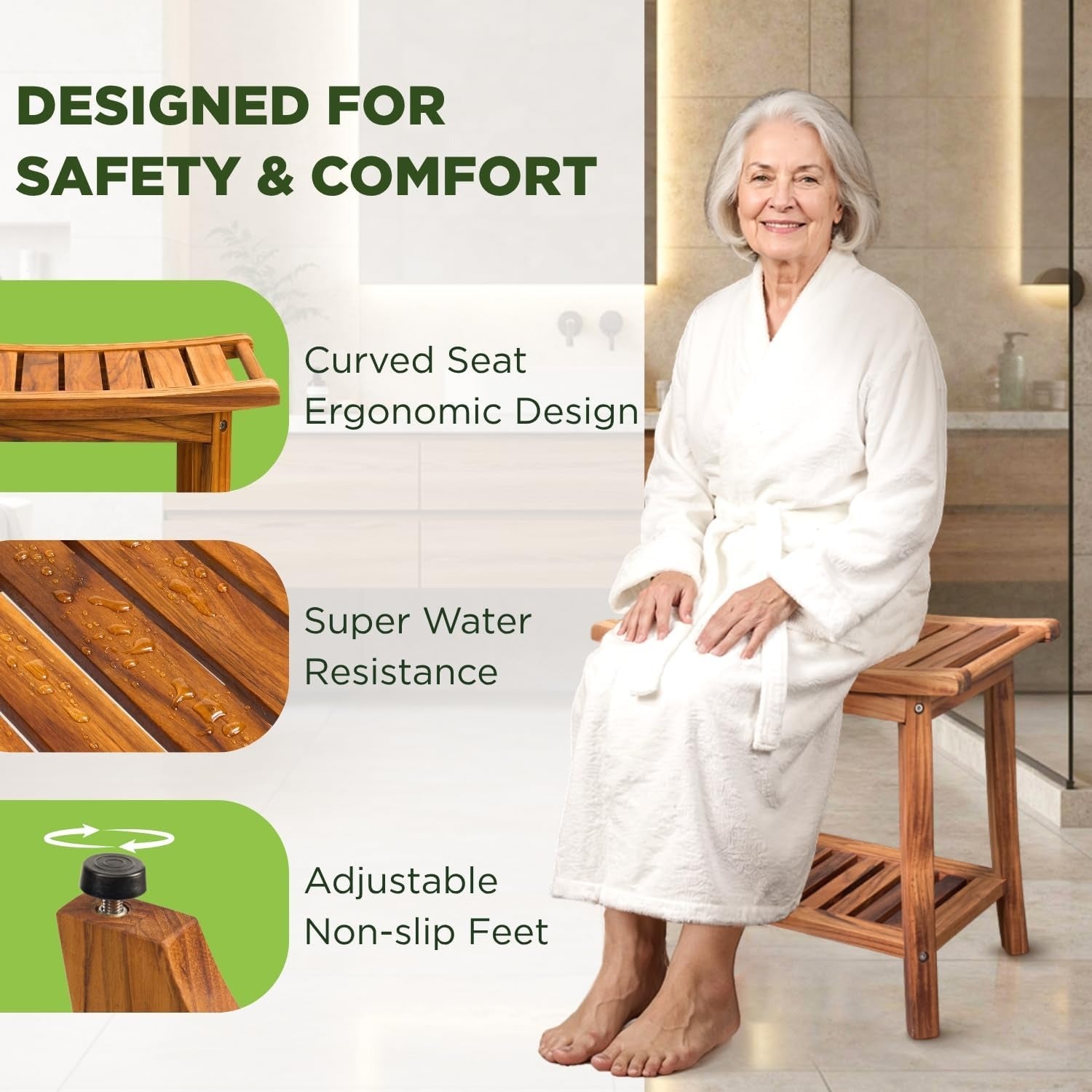 22 Inch 2-Tier Teak Shower Bench